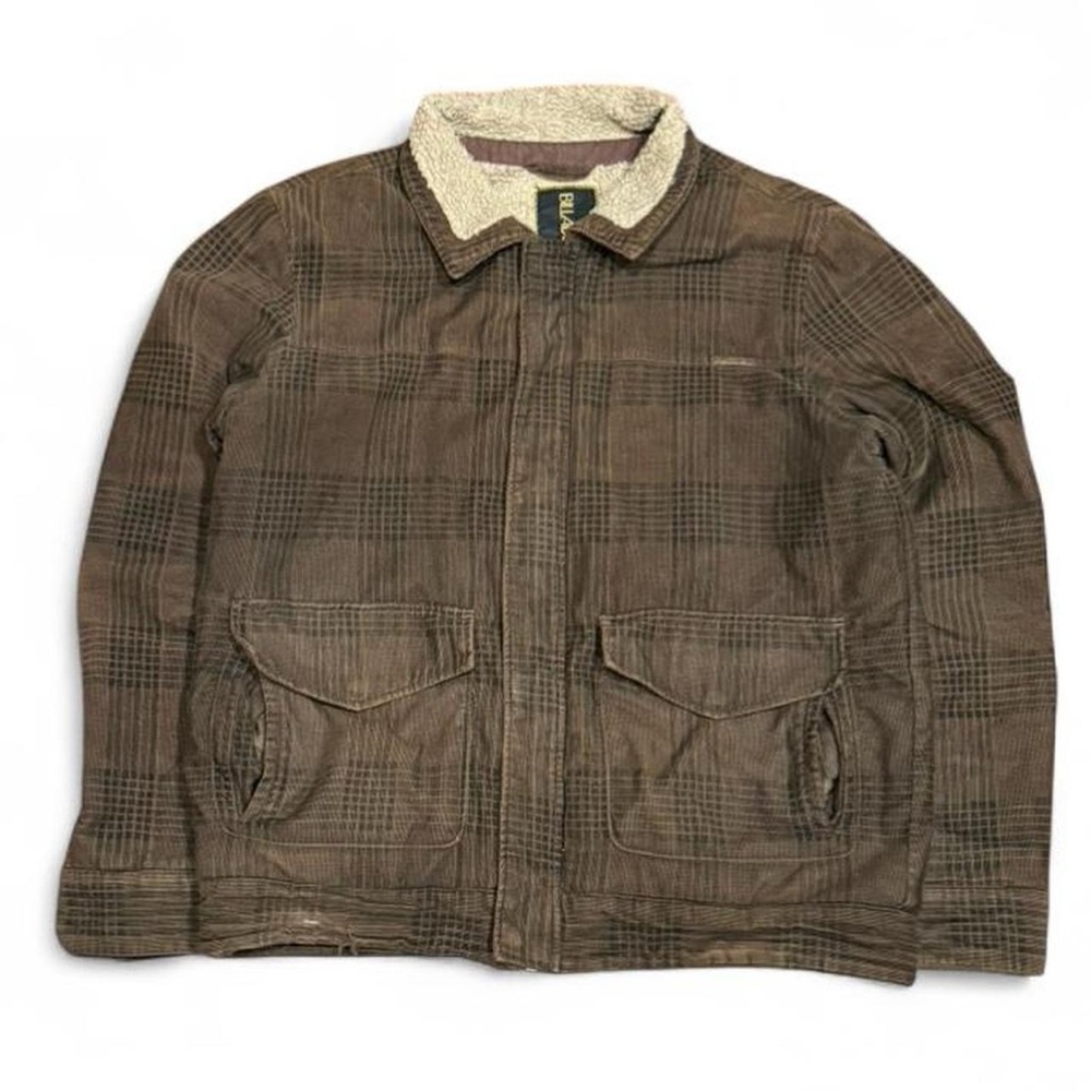 Y2K Billabong Sherpa Lined Corduroy Plaid Faded Trucker Zip Up Jacket